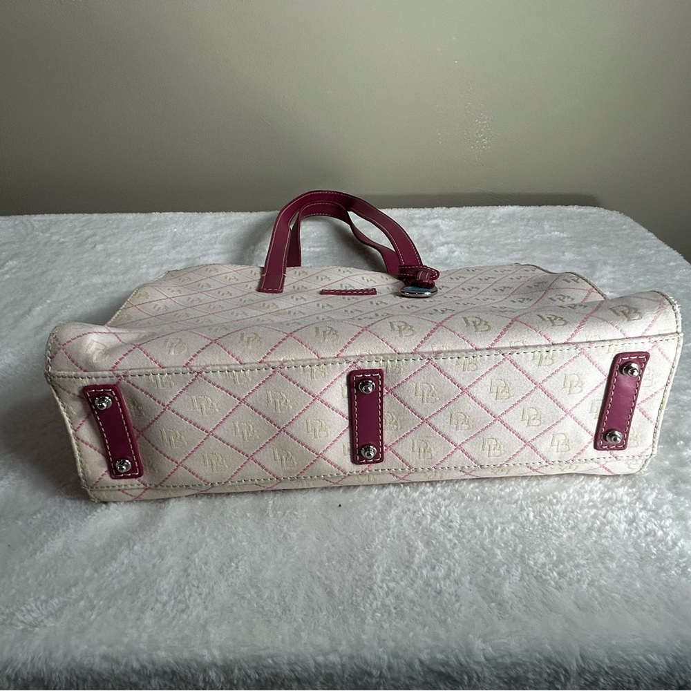 Dooney & Bourke Cream and Pink DB Monogram Tote Pink Leather Trim - Picture 4 of 16